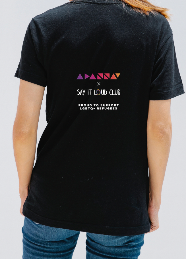 Gift an ADANNAY x Say It Loud Club t-shirt to an LGBTQ+ refugee